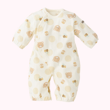 スムースくまはちみつ総柄長袖コンビドレス