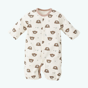 スムースくまフェイス総柄長袖コンビドレス