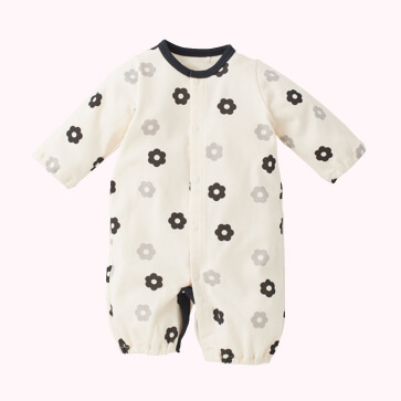 スムースモノトーン花柄長袖コンビドレス