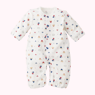 スムーストリコロールくま長袖コンビドレス