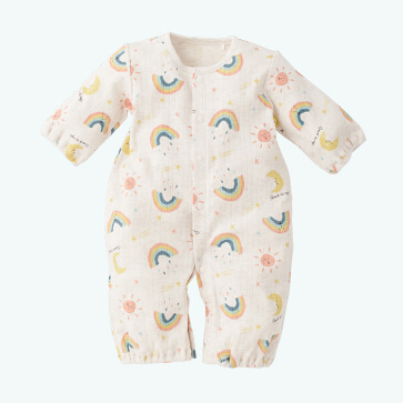 スムースレインボー総柄長袖コンビドレス