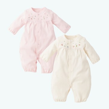 スムースヨーク切り替え刺繍長袖コンビドレス