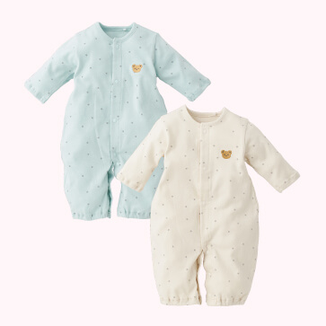 スムースくま刺繍星柄長袖コンビドレス