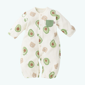 スムース針抜きアボカドベア長袖コンビドレス