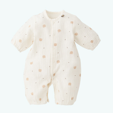 モスリンガーゼくま月総柄プリント長袖コンビドレス