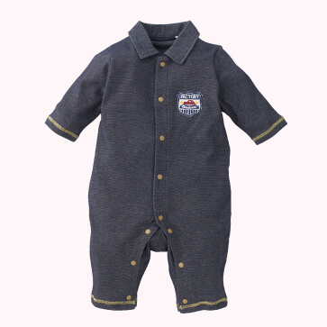 鹿の子デニム風襟付き長袖プレオール