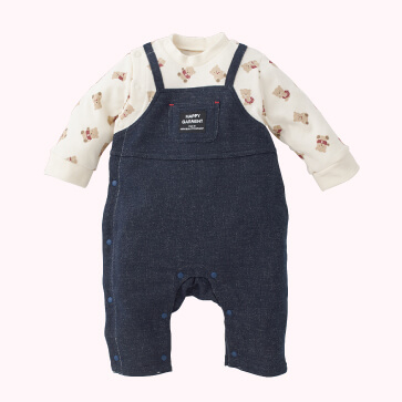 スムースくまプリントサロペット風長袖プレオール