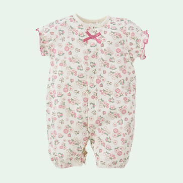 天竺花柄半袖コンビドレス