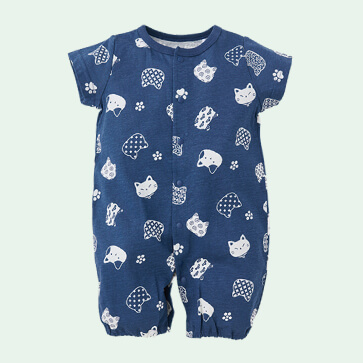 天竺和柄ねこ半袖コンビドレス