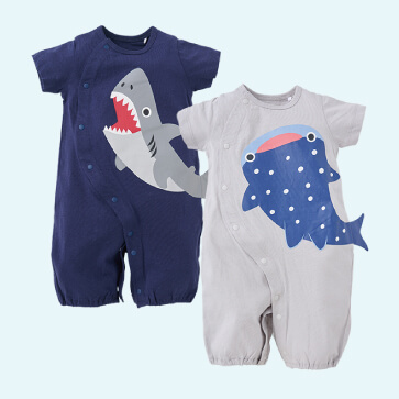 天竺サメしっぽはみ出し半袖コンビドレス