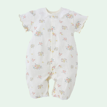 天竺レース襟付き花柄半袖コンビドレス