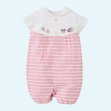 天竺切り替えボーダー半袖コンビドレス（ミニーマウス）