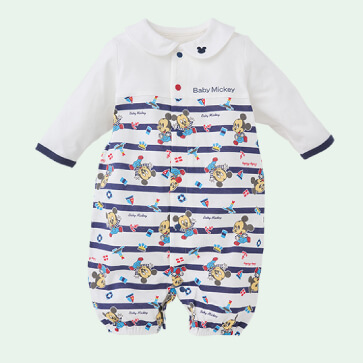 ス天竺襟付きボーダー長袖コンビドレス（ミッキーマウス）