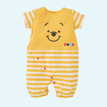 天竺切り替えボーダー半袖コンビドレス（くまのプーさん）