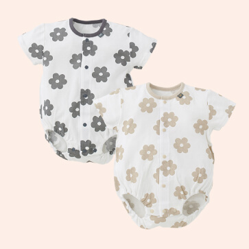 天竺大きな花半袖ロンパース