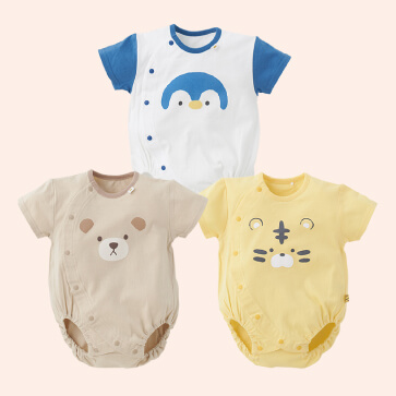 天竺アニマルフェイス半袖ロンパース