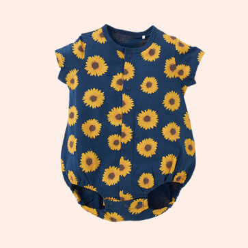 天竺ひまわり半袖ロンパース