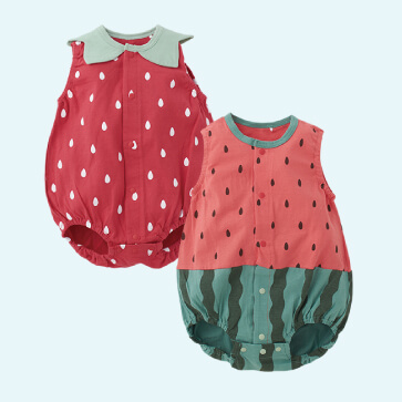 天竺いちご・すいかノースリーブロンパース