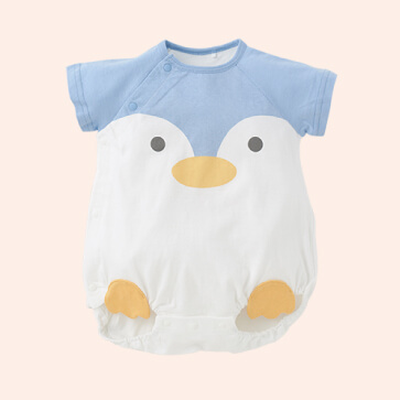 天竺ペンギンラグラン半袖ロンパース