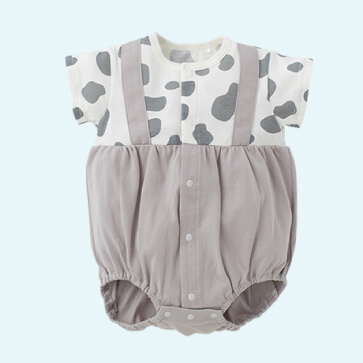 天竺アニマル柄プリント切り替え半袖ロンパース
