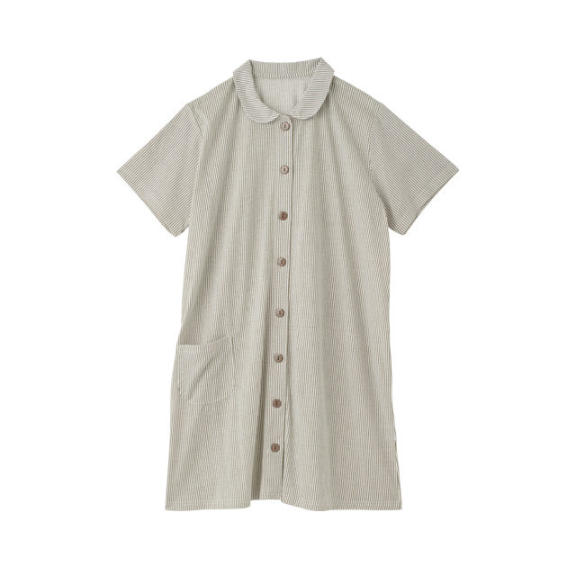 綿混襟付きストライプ半袖パジャマ